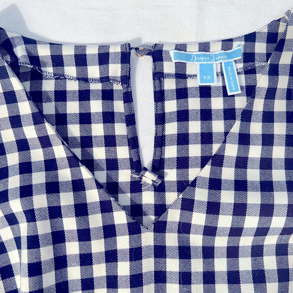 Draper James Navy and White Checked Top with Ruffle Sleeves. - Picture 3 of 4